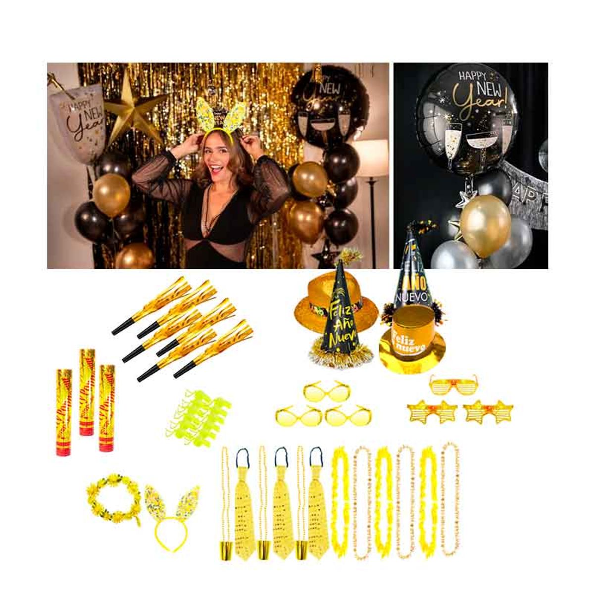 GENERICO - Cotillón para 12 Adultos Año Nuevo, 45 pzas (Mod-O)