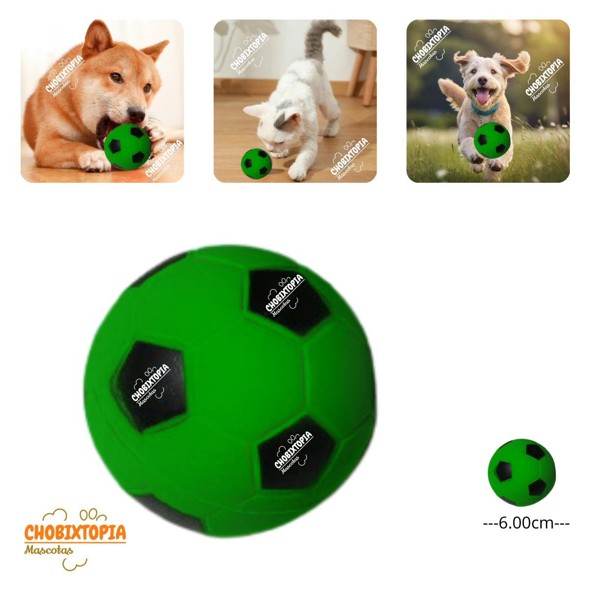 GENERICO - PELOTA DE GOMA MASCOTA - PERRO Y GATO VERDE-FUTBOL