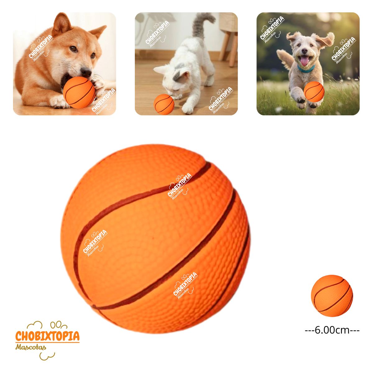 GENERICO - PELOTA DE GOMA MASCOTA - PERRO Y GATO NARANJA-BASQUET