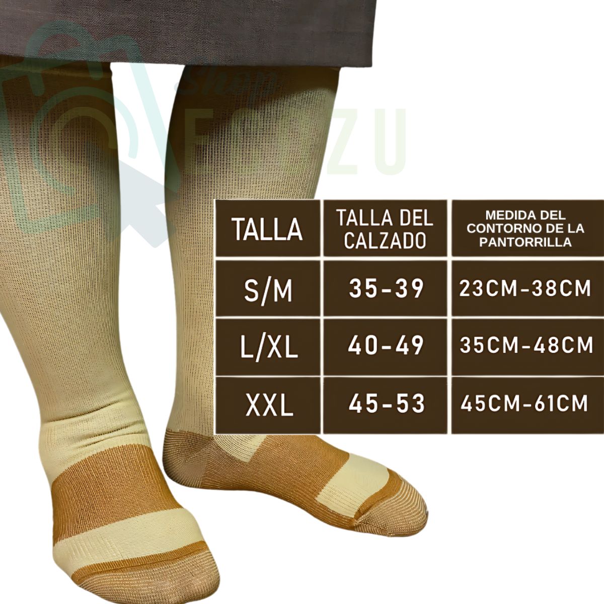 GENERICO - Medias de compresion antivarices talla L/XL pack de 3 pares Beige