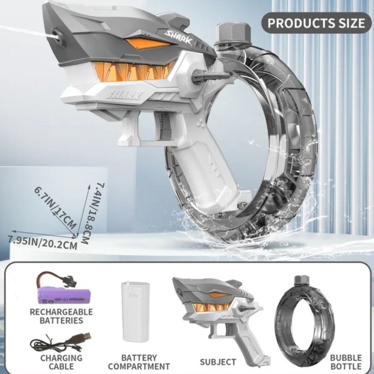 GENERICO - Pistola de Agua Electronica Tiburón Gris