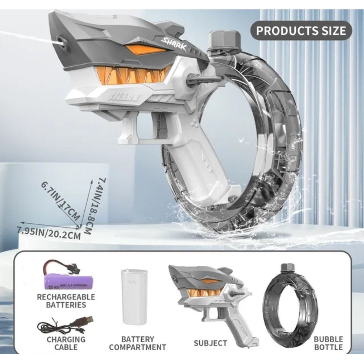 GENERICO - Pistola de Agua Electronica Tiburón Gris