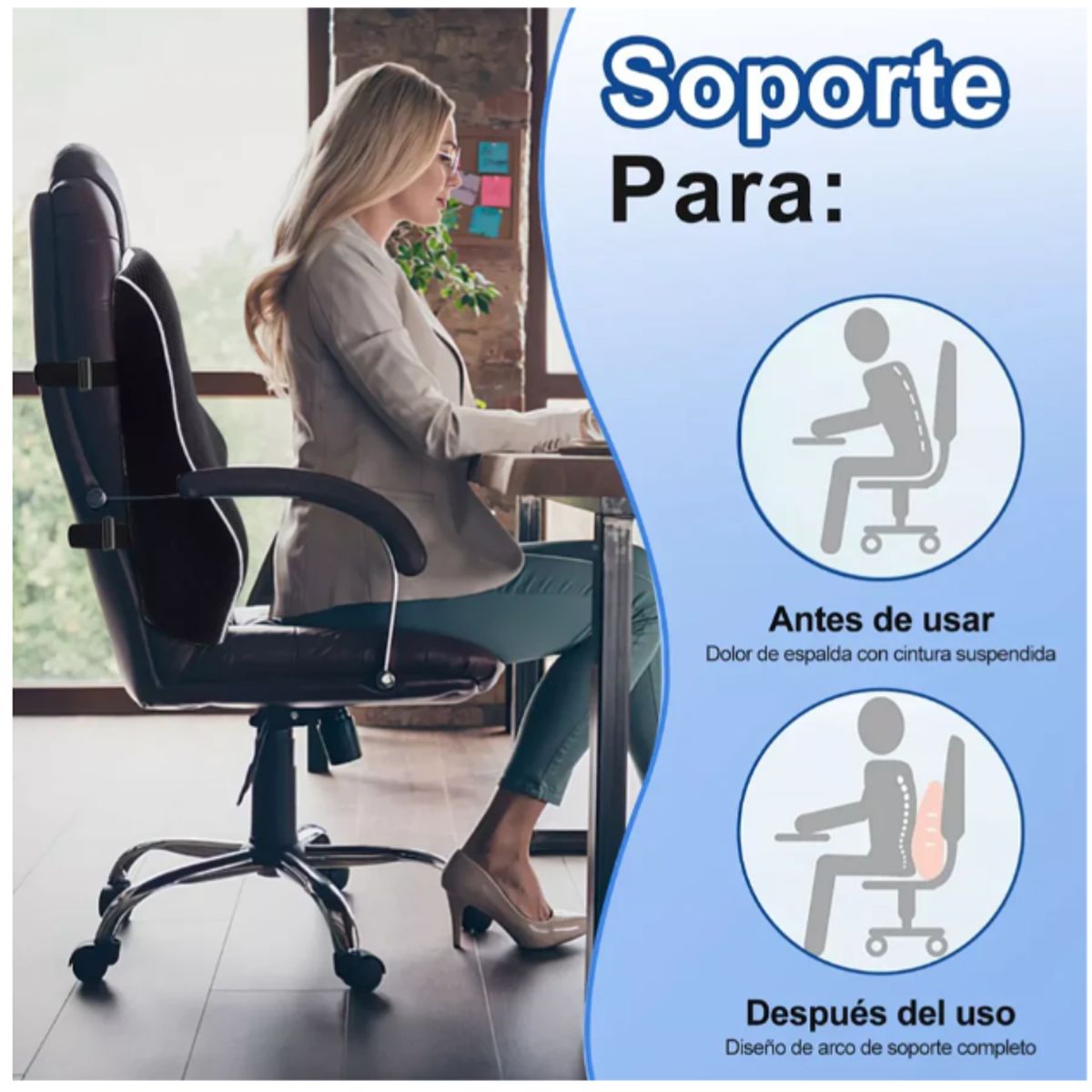 GENERICO - Cojín Lumbar Ortopédico  con Gel y Funda Lavable
