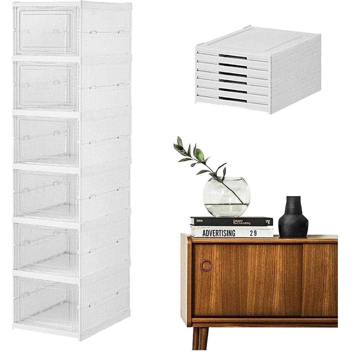 GENERICO - Zapatera Plegable de 6 Niveles con Tapa en Color Blanco