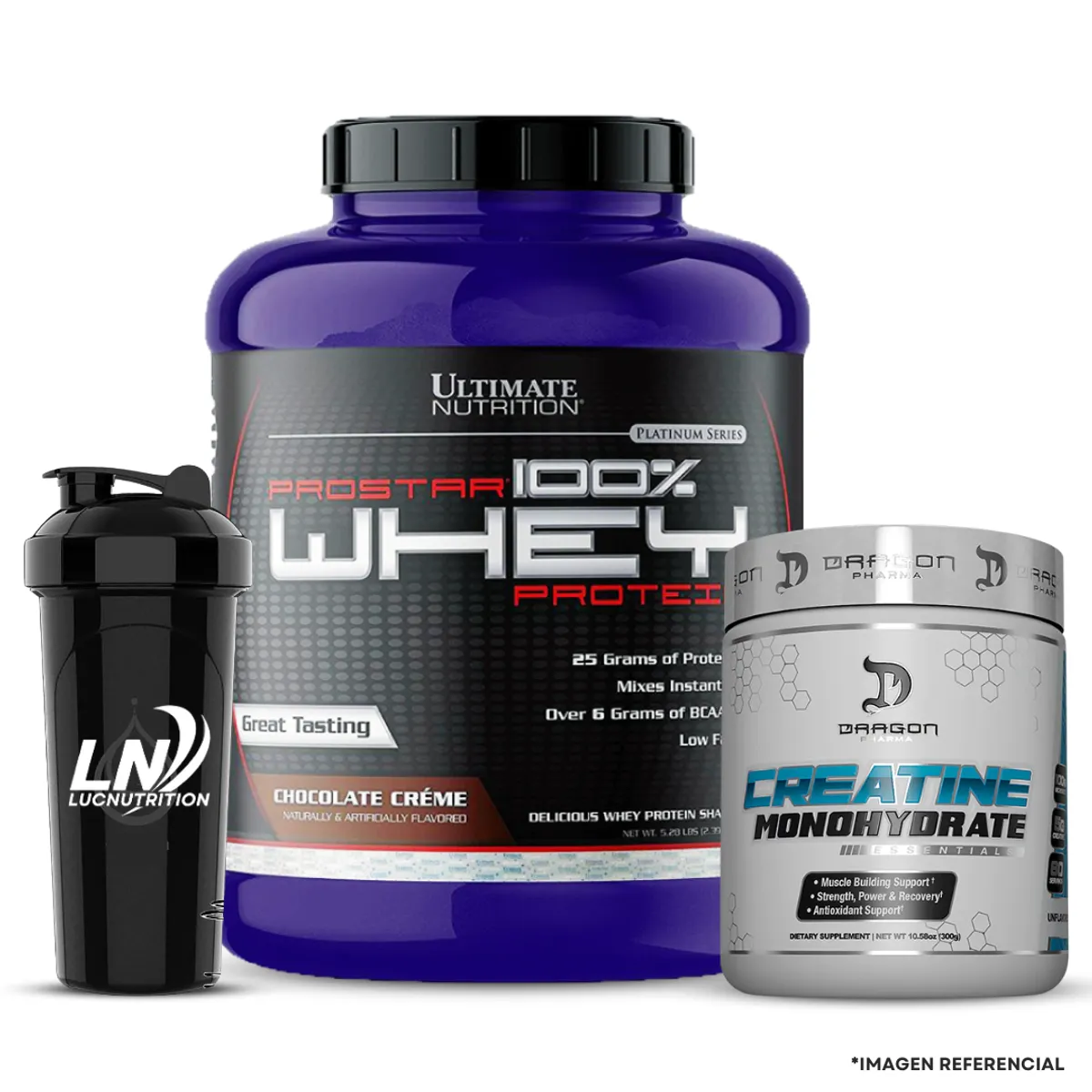 ULTIMATE NUTRITION - Prostar 100 %Whey 5LBchocolate +Creatina Dragon Pharma 300g con shaker