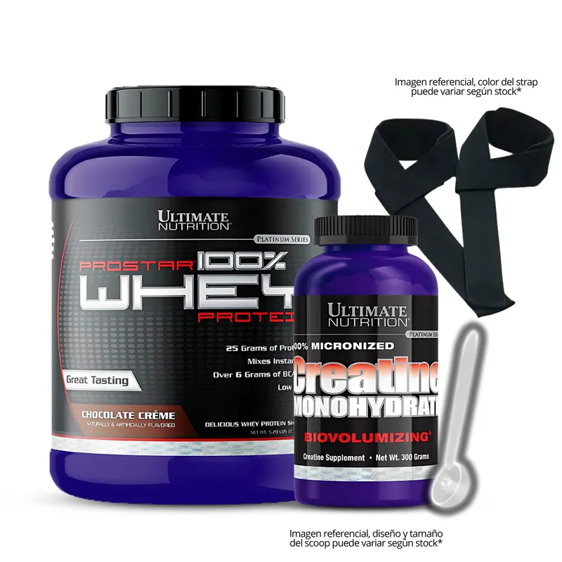 ULTIMATE NUTRITION - Prostar 5 LB chocolate + Creatina Ultimate nutrition 300g Scoop+Strap