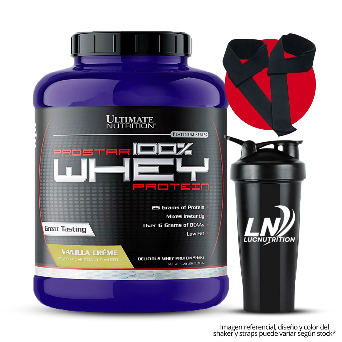 ULTIMATE NUTRITION - Prostar 100% Whey 5 Lb - vainilla Crema + shaker + straps