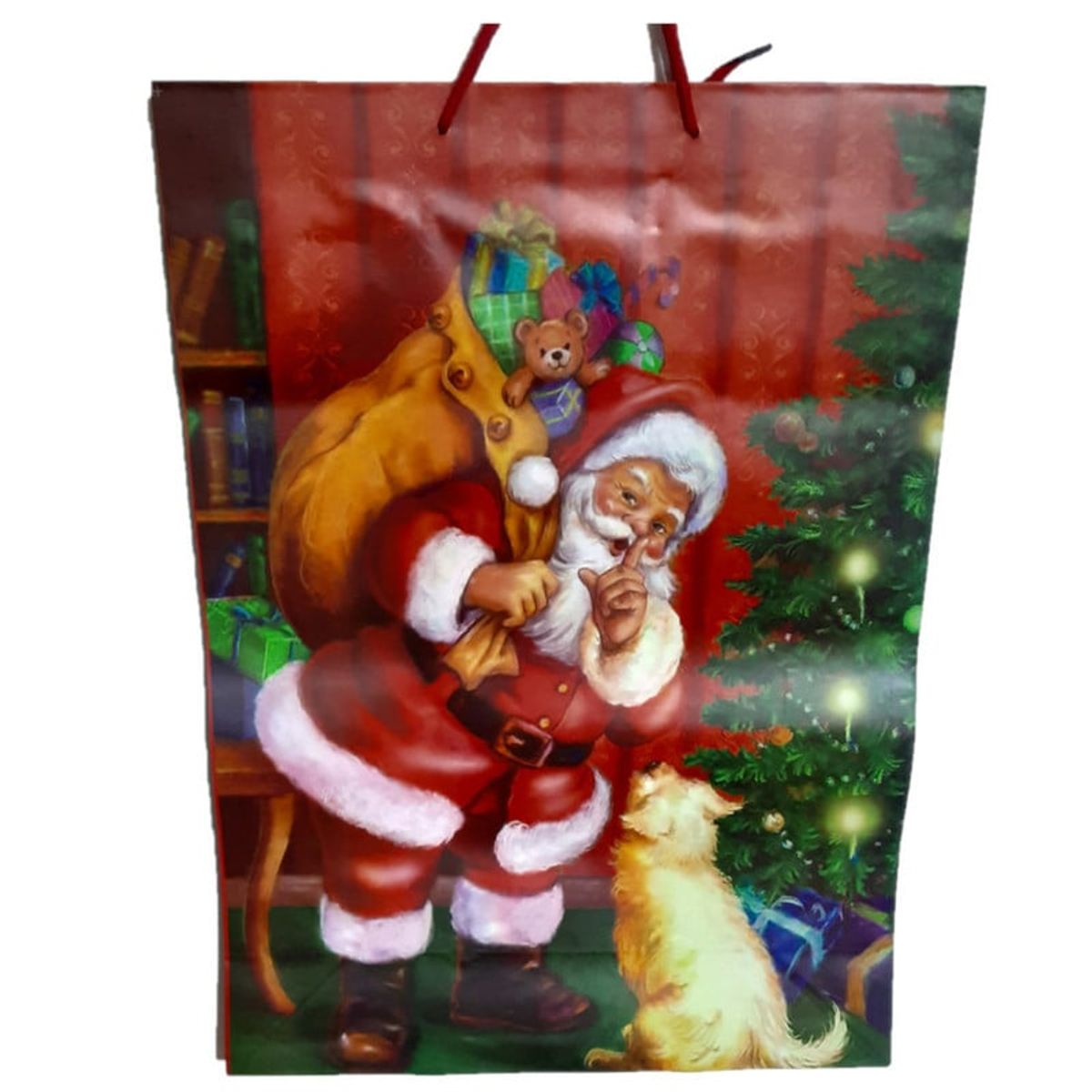 GENERICO - Bolsa De Regalo Navidad Papanoel Perro 44x32cm 1u