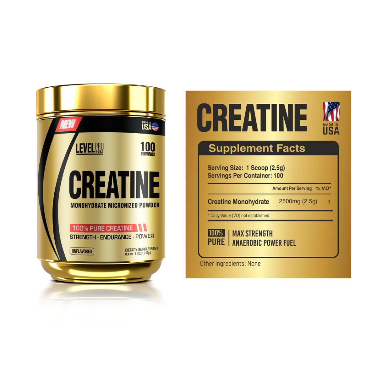 LEVEL PRO - Creatina Level Pro 250 g - Creatina Monohidratada y Micronizada + shaker