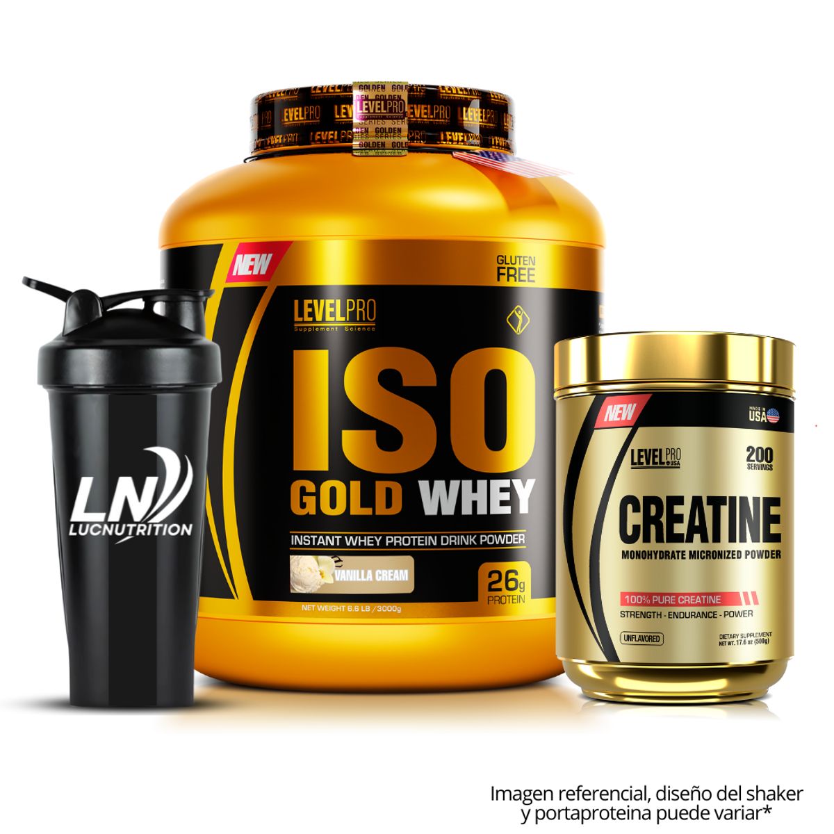 LEVEL PRO - Iso Gold Whey 3 kg vainilla + Creatina Level pro 500 g + shaker