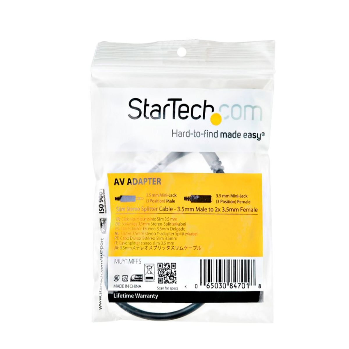 STARTECH - ADAPTADOR DIVISOR DE AUDIFONOS MINI-JACK 3 PINES NEGRO PN MUY1MFFS