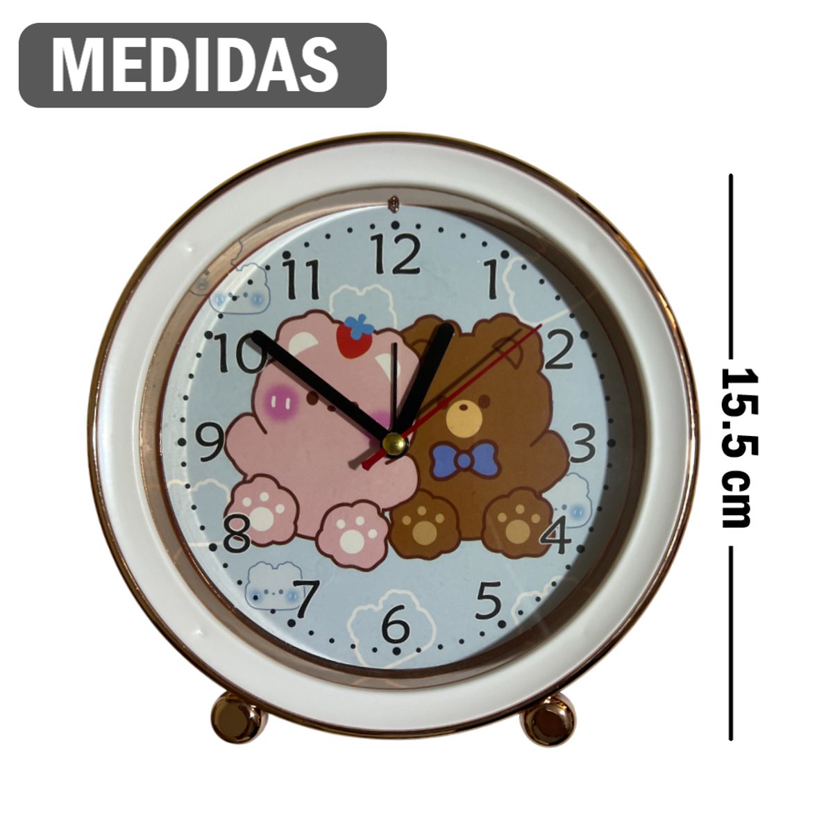 GENERICO - Reloj con alarma de 15cm diseño Osos - Blanco