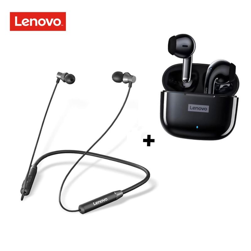 LENOVO - Audífono Lenovo HE05 Bluetooth + Audífono Lenovo LP40 PRO BT Negro