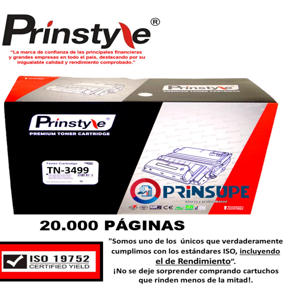 GENERICO - TONER PRINSTYLE TN 3499 - TN3499 P/BROTHER 20.000PÁG ISO19752
