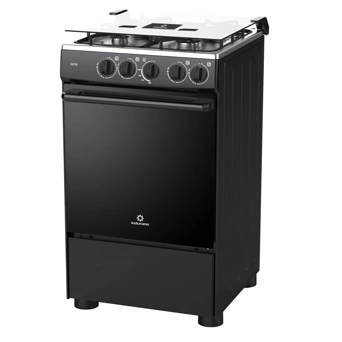 INDURAMA - Cocina Indurama Goya Negra de 4 Quemadores, Horno de 55L