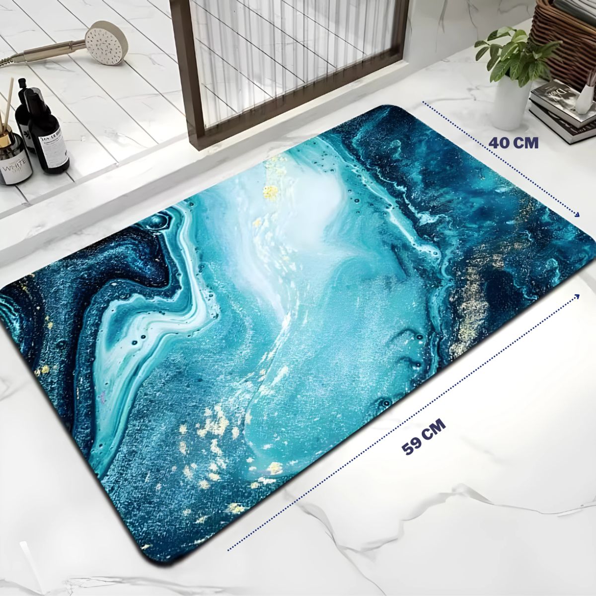 SM - ALFOMBRA ANTIDESLIZANTE PARA HOGAR 40X60 CM AZUL CELESTE