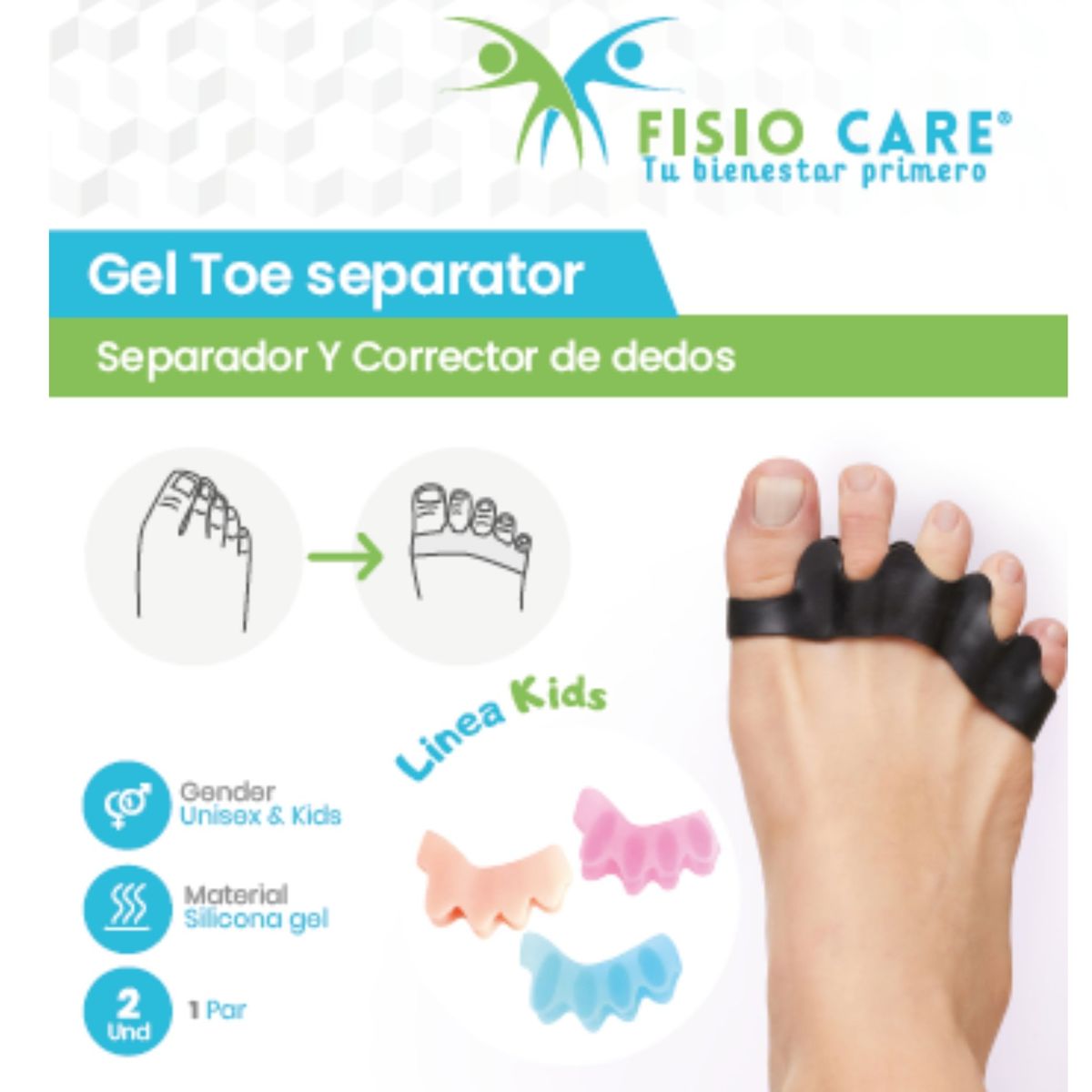 FISIO CARE TU BIENESTAR PRIMERO - Separador KIDS de 5 dedos rosado - unisex