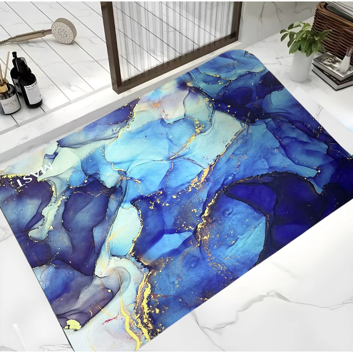 SM - ALFOMBRA ANTIDESLIZANTE PARA HOGAR 40X60 CM CELESTE DORADO