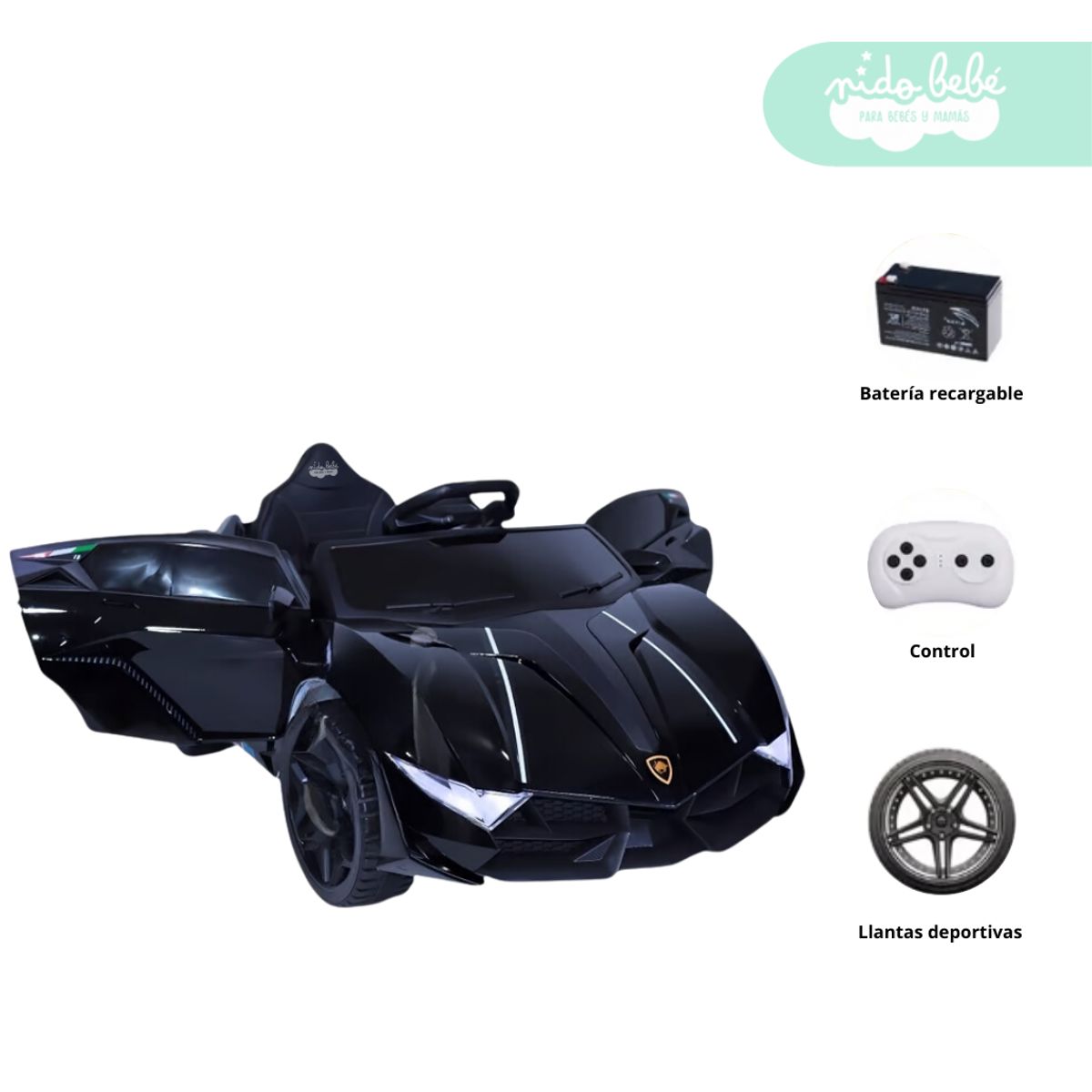 GENERICO - Carro a Batería Modelo Lamborghini R1 Negro