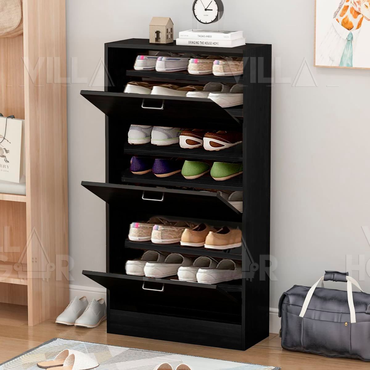 VILLA HOGAR - Zapatera cajonera small - Capacidad hasta 18 pares talla 37 - negro