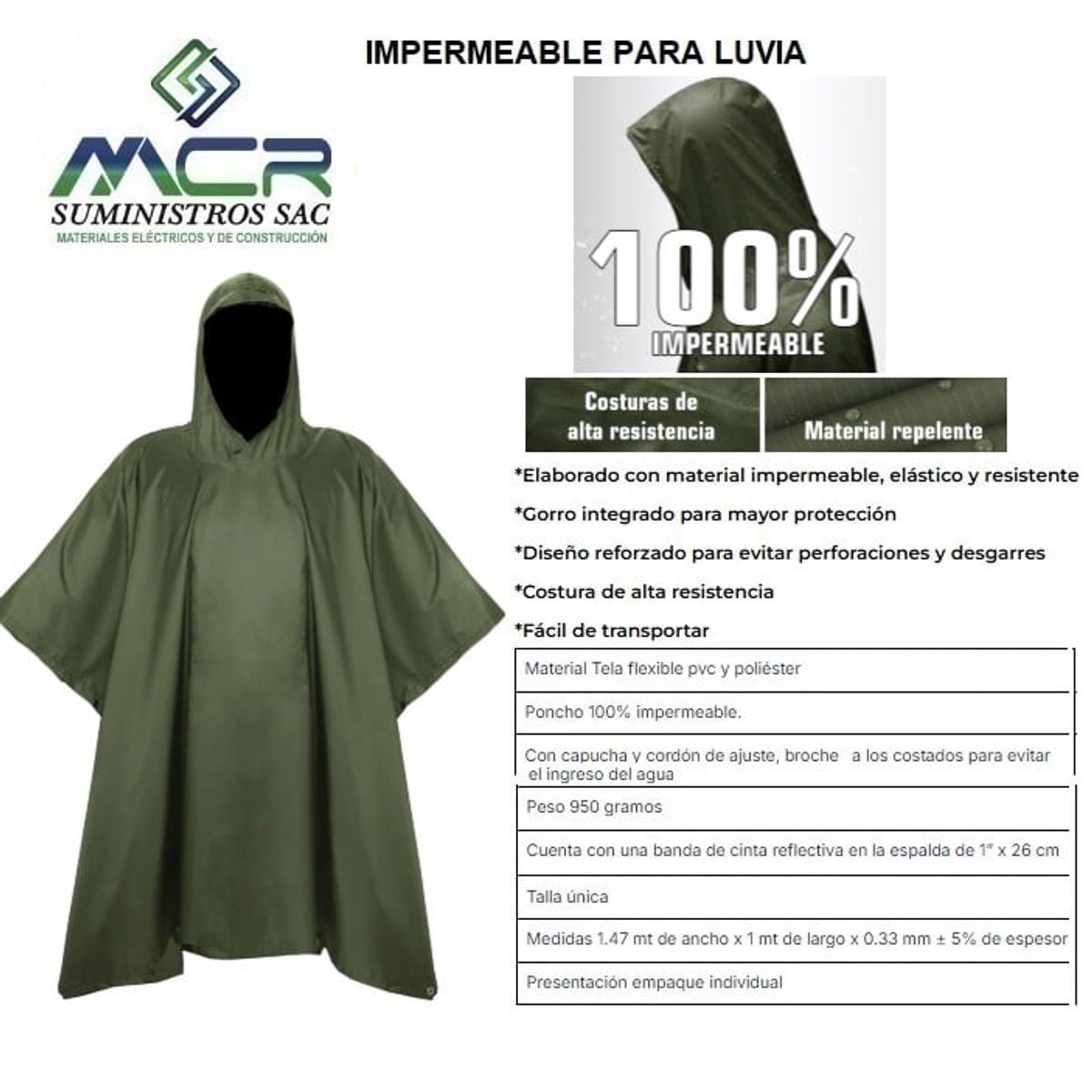 GENERICO - IMPERMEABLE PARA LUVIA GREEN