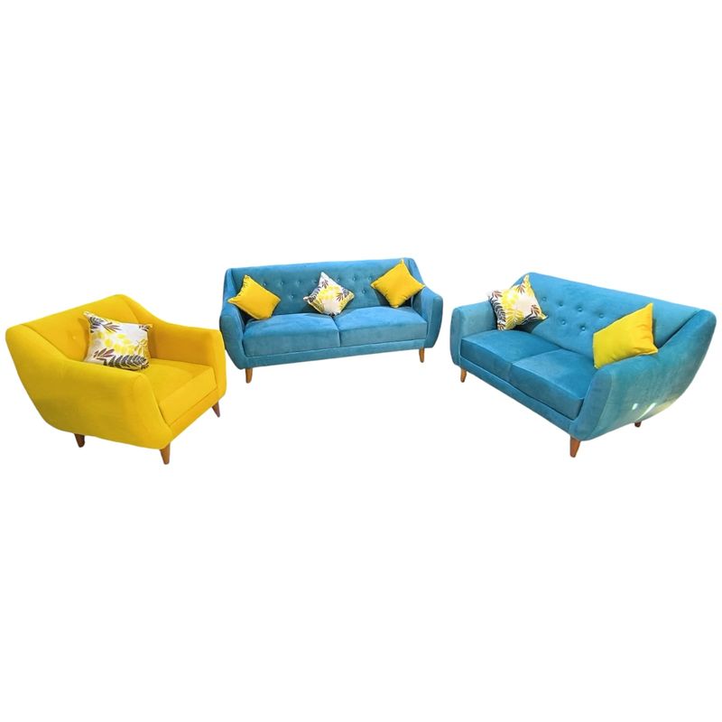 GENERICO - seccional vintage 3 2 1 turqueza y amarillo + 6 cojines de regalo