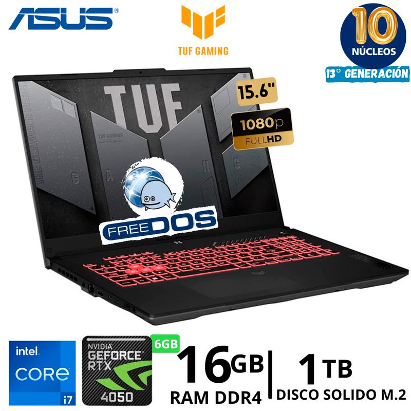 ASUS - Laptop ASUS TUF Gaming F15 FX507VU-LP180, Core i7-13620H, 16GB DDR5, 1TB SSD, 15,6 FHD Value IPS