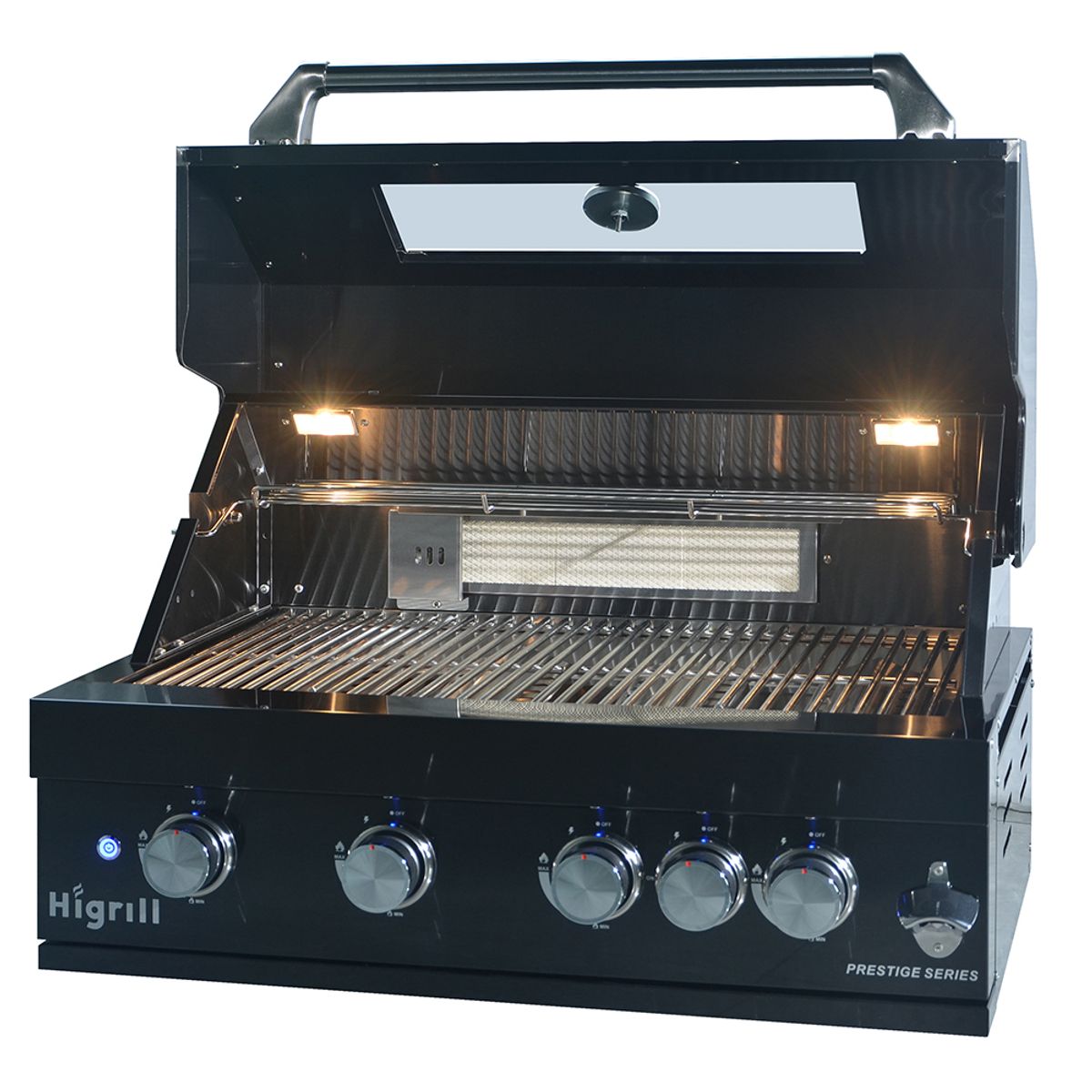HIGRILL - Parrilla a Gas Empotrable 5 Quemadores con Rostizador Acero Inox Negro