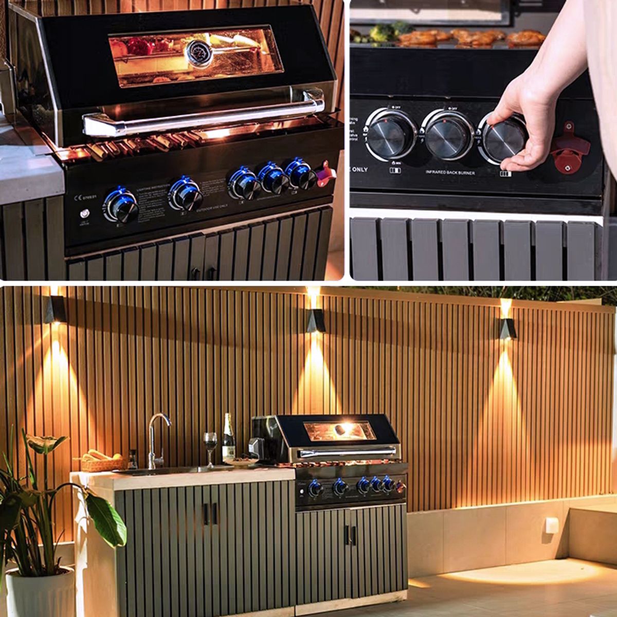 HIGRILL - Parrilla a Gas Empotrable 5 Quemadores con Rostizador Acero Inox Negro