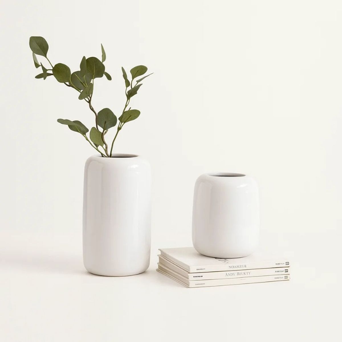 GENERICO - Pack 2 de Jarrones de Cerámica Blanca - Elegancia Atemporal