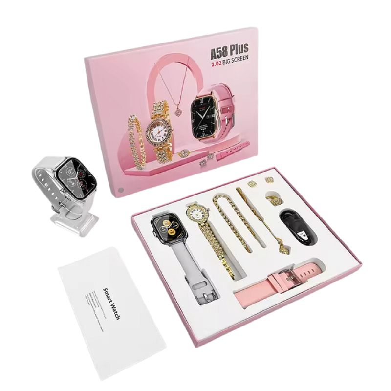 GENERICO - Smart Watch A58 PLUS (2024) con accesorios Silver, 7 en 1 para mujer