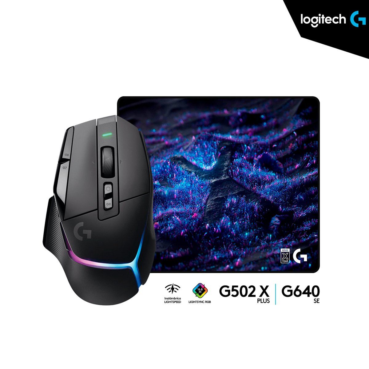 LOGITECH - MOUSE LOGITECH G502 X PLUS BLACK WIRELESS LIGHTSPEED + PAD MOUSE G640