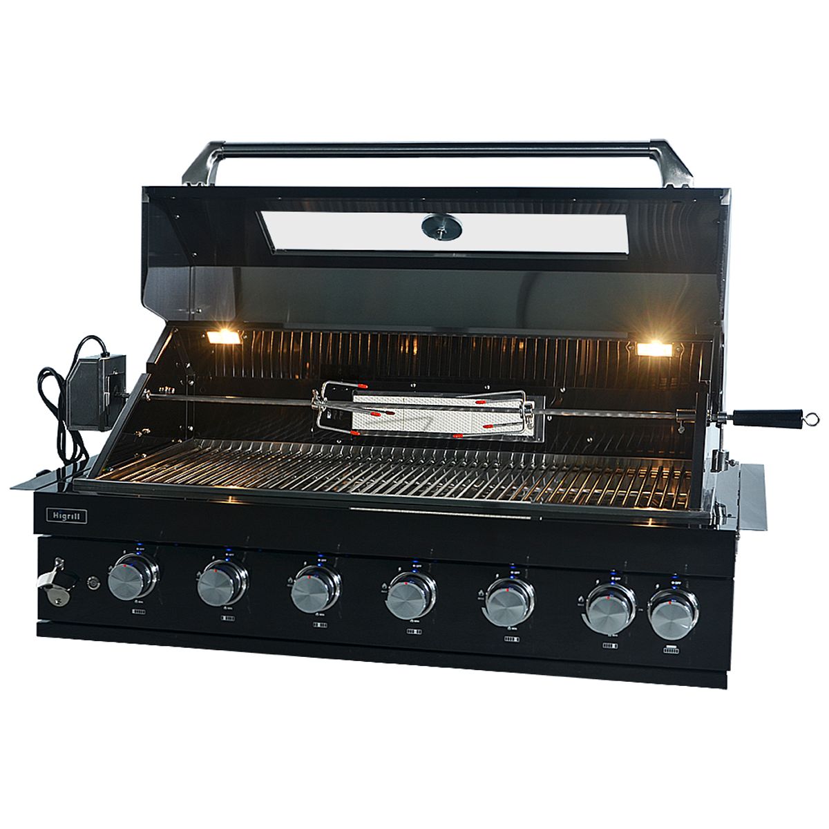 HIGRILL - Parrilla A Gas Y Carbón Empotrable 7 Quemadores Acero Inoxidable Negro