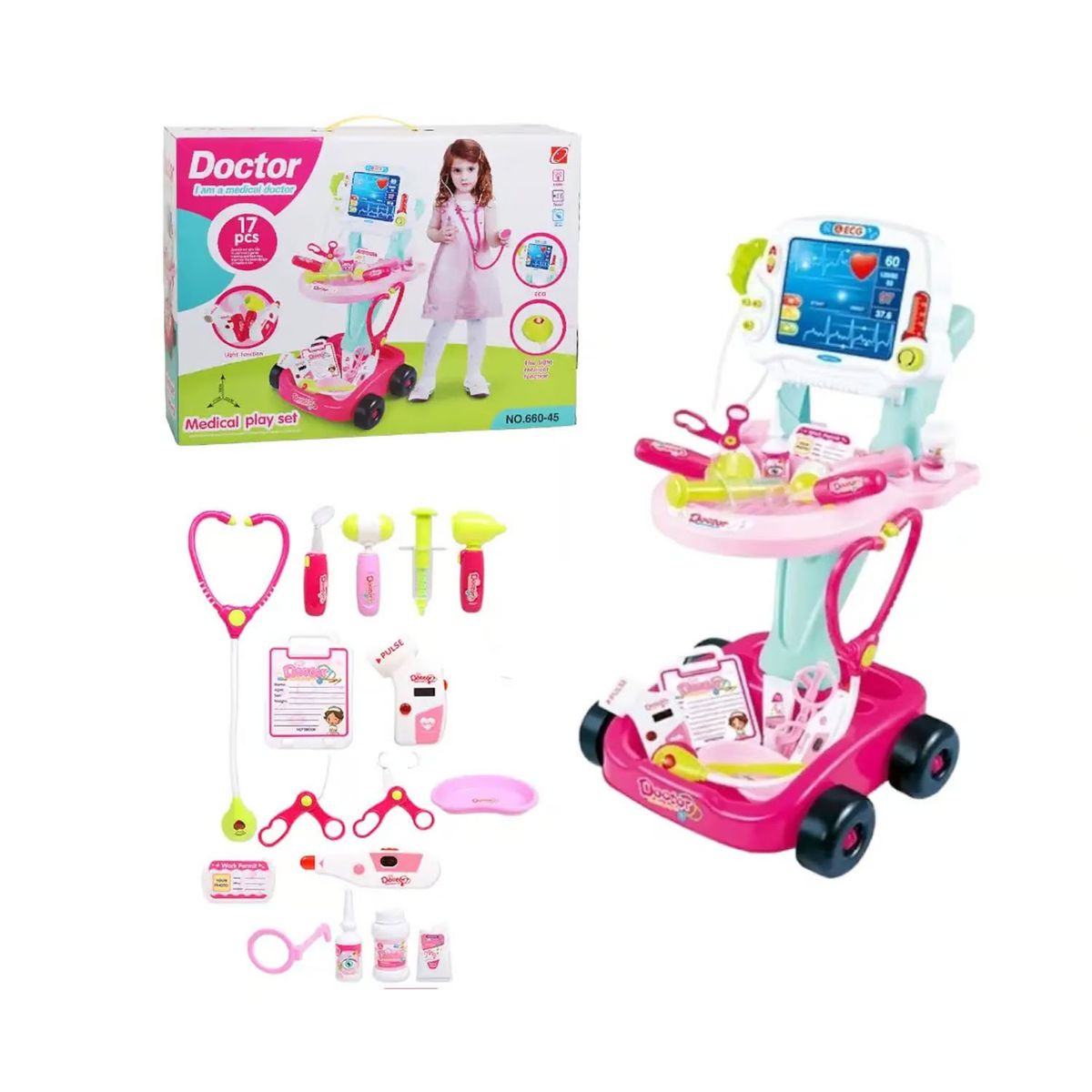 GENERICO - Set de Doctor con Ruedas 17 Piezas