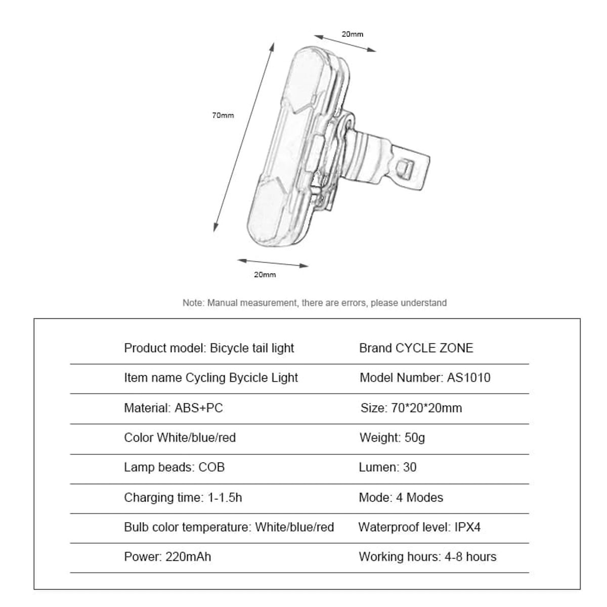 OEM - LUZ TRASERA PARA BICICLETA CON 4 MODOS DE LUZ RECARGABLE