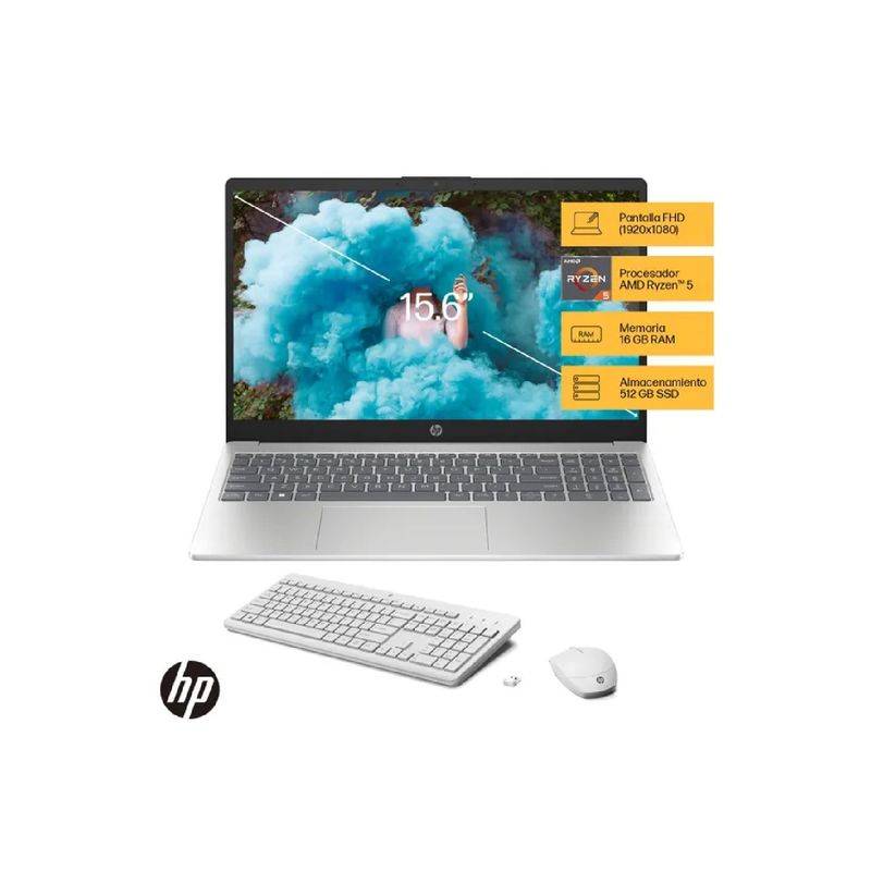HP - Laptop HP 15-FC0007LA 15.6” FHD AMD Ryzen 5 7520U 16GB 512GB SSD + Teclado y Mouse HP 230