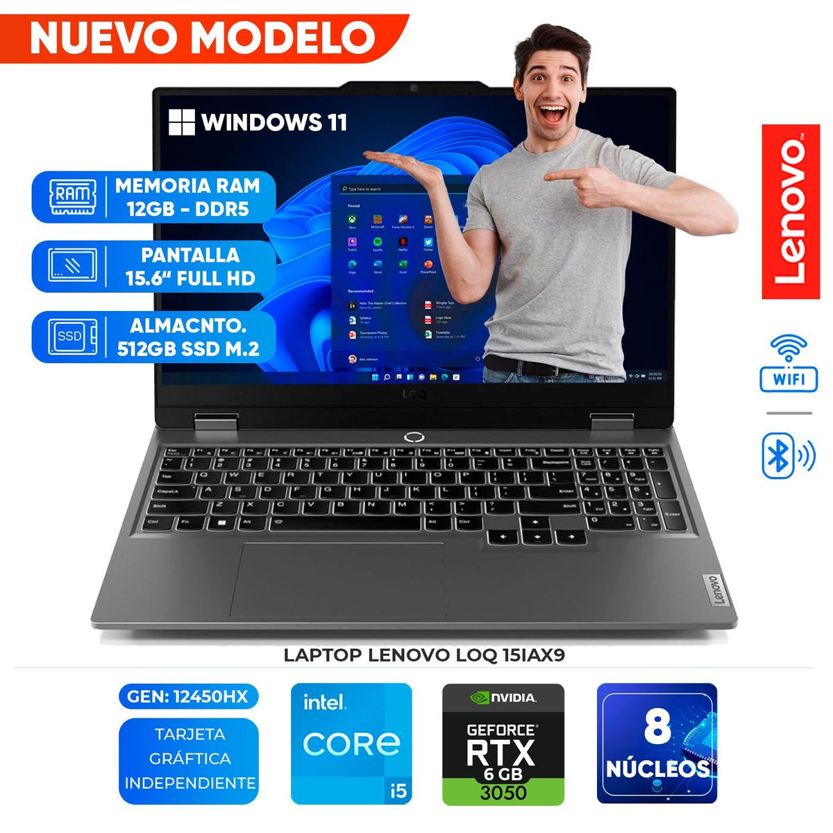 LENOVO - Laptop LENOVO LOQ 15IAX9 15,6 FHD IPS Core i5-12450HX 4,4GHz 12GB DDR5-4800