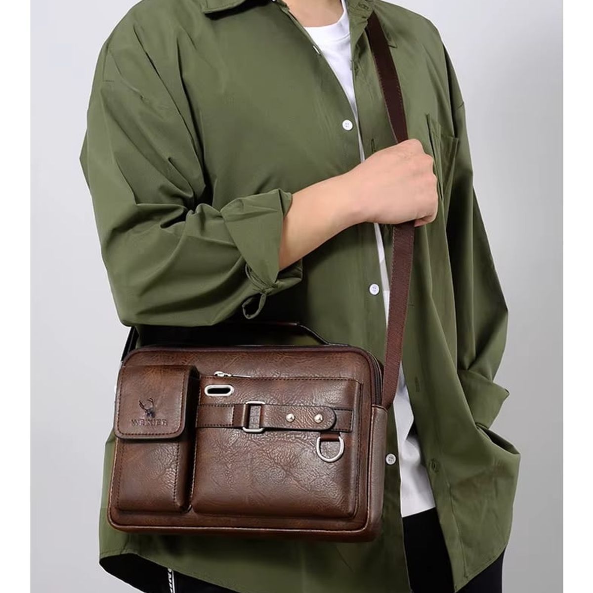 GENERICO - Makeway - Morral Bolso Hombre cuero PU