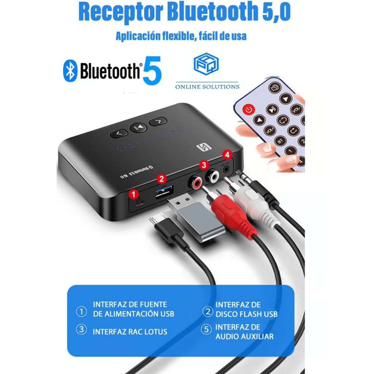 GENERICO - Receptor Bluetooth 5.0 de 15mm NFC con control negro