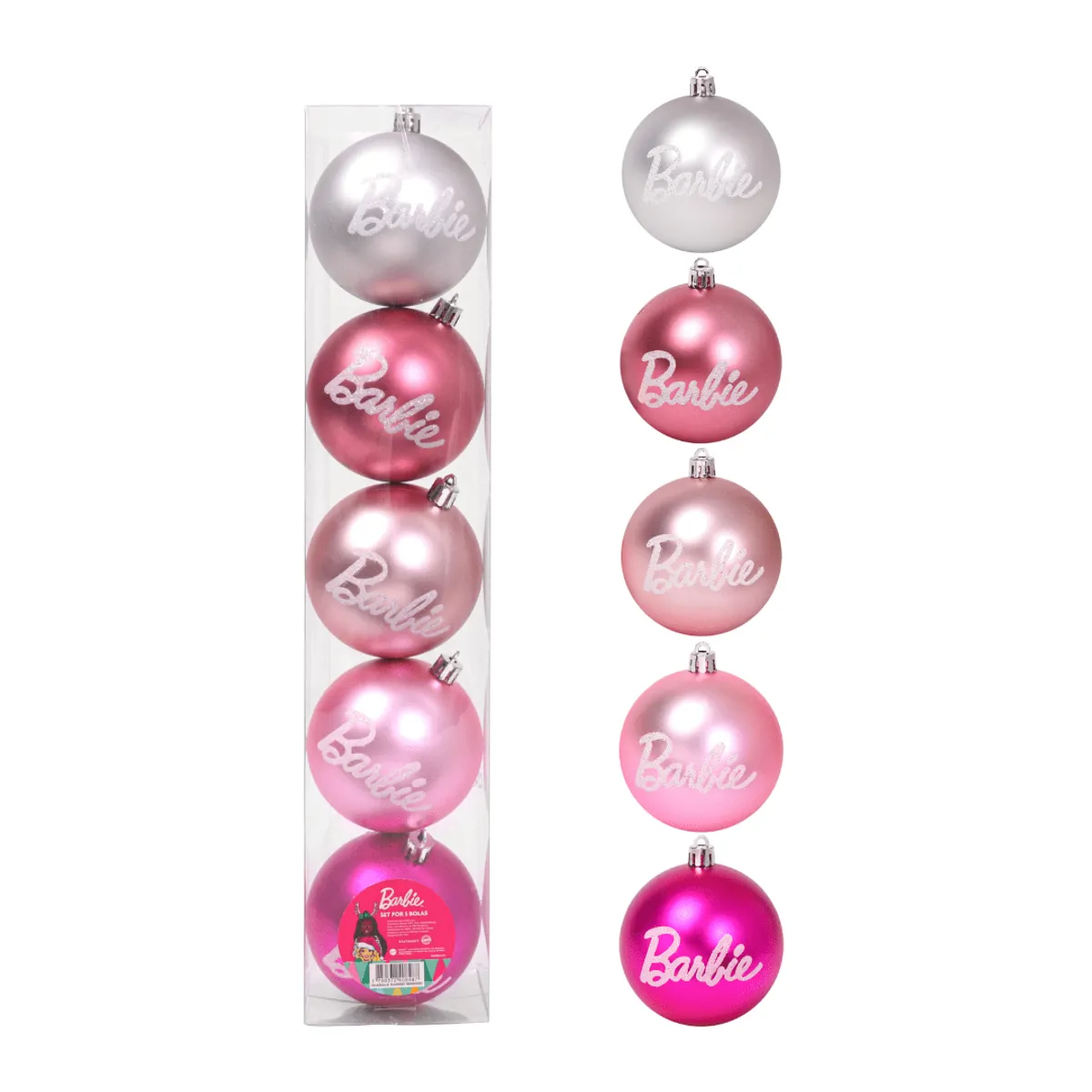 BARBIE - Set Bolas Navidad Arbol Barbie X5 unds 8cm Modelo 1