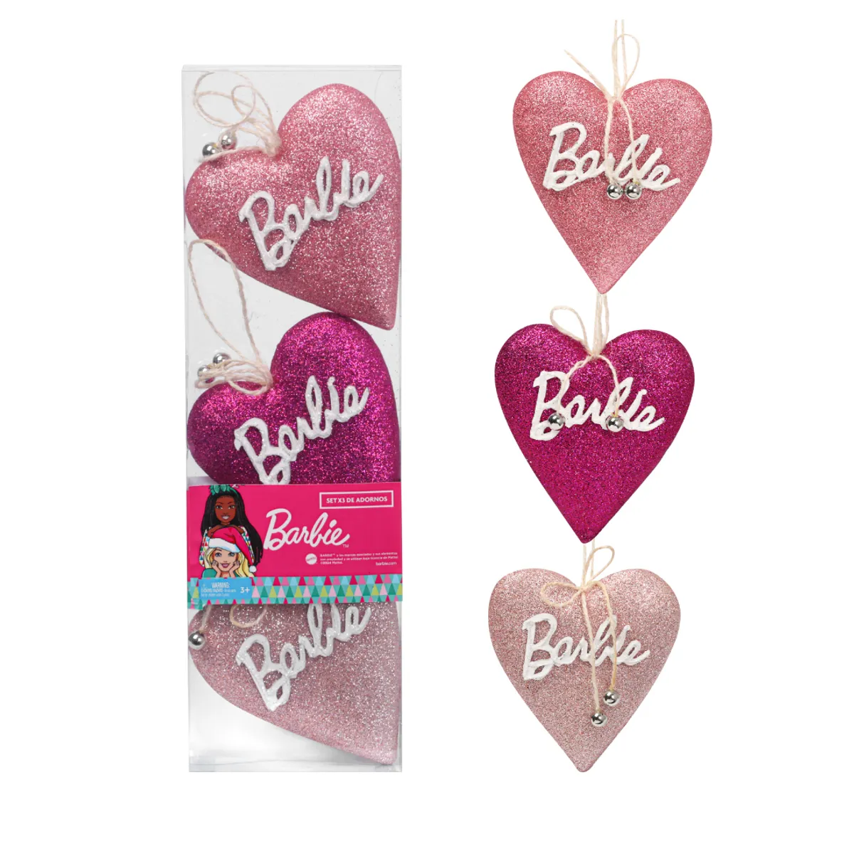 BARBIE - Set de adorno corazones arbol navidad Barbie X2 unds 12cm