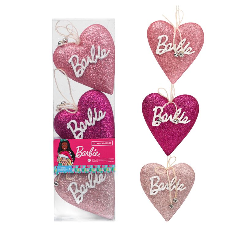 BARBIE - Set de adorno corazones arbol navidad Barbie X2 unds 12cm