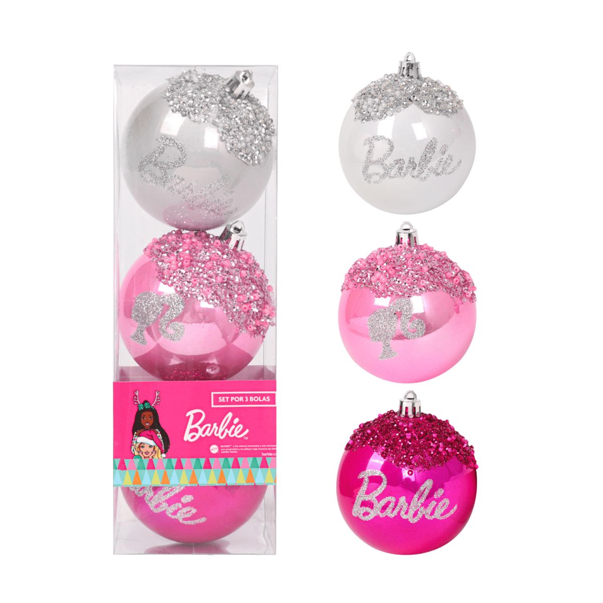 BARBIE - Set Bolas Navidad Arbol Barbie X3 unds 8cm Modelo 3