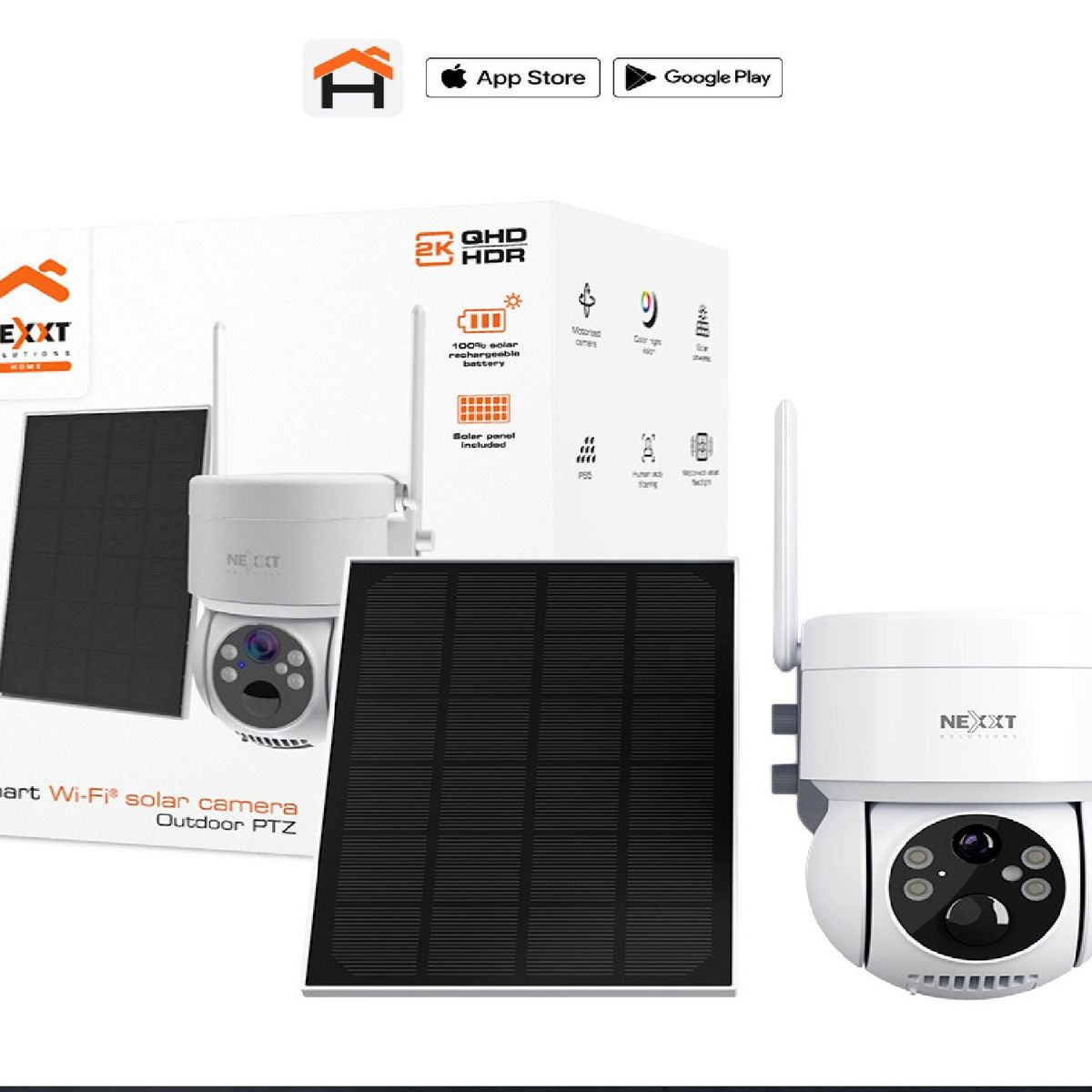 NEXXT SOLUTIONS - Cámara PTZ con panel solar Wi-Fi® para exteriores