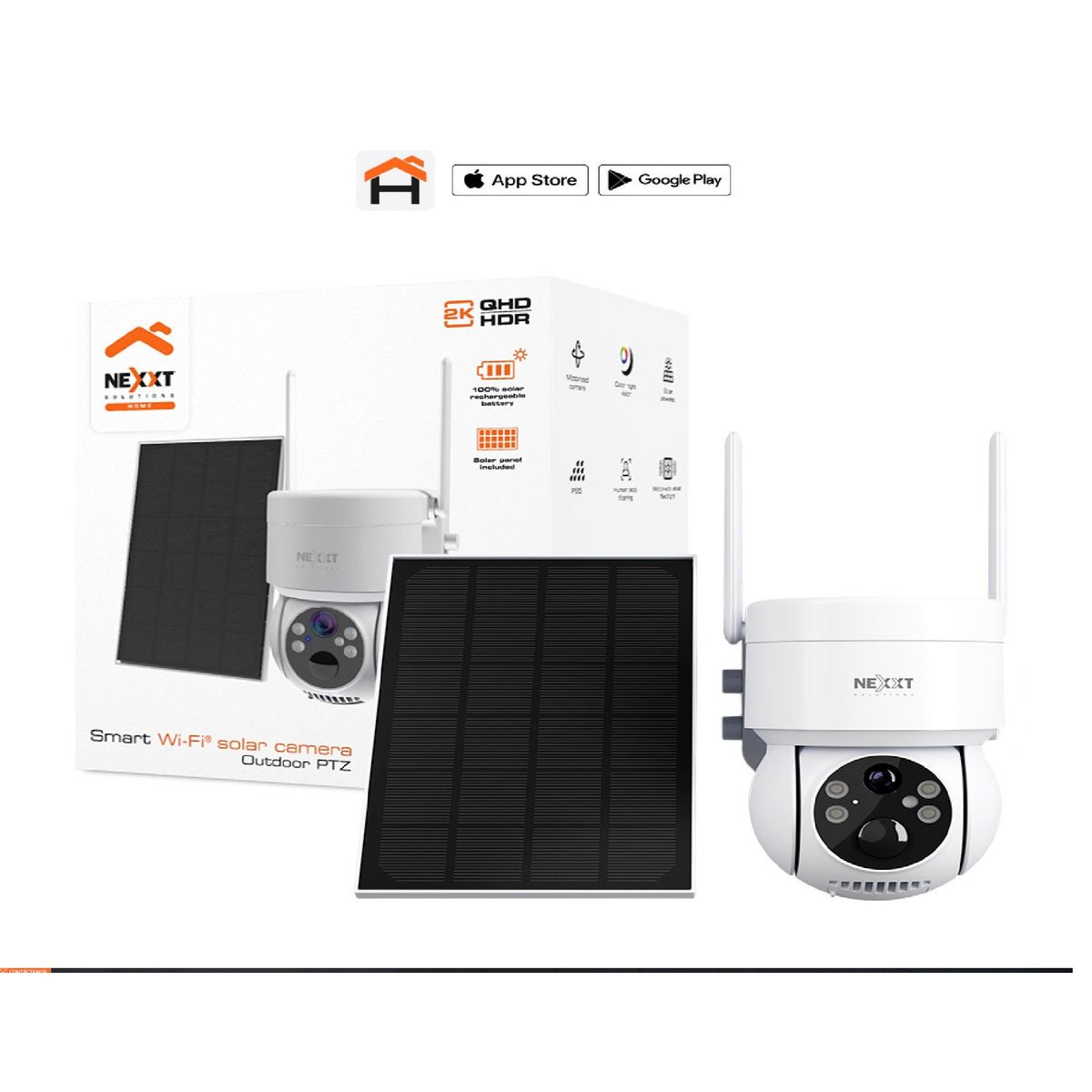 NEXXT SOLUTIONS - Cámara PTZ con panel solar Wi-Fi® para exteriores