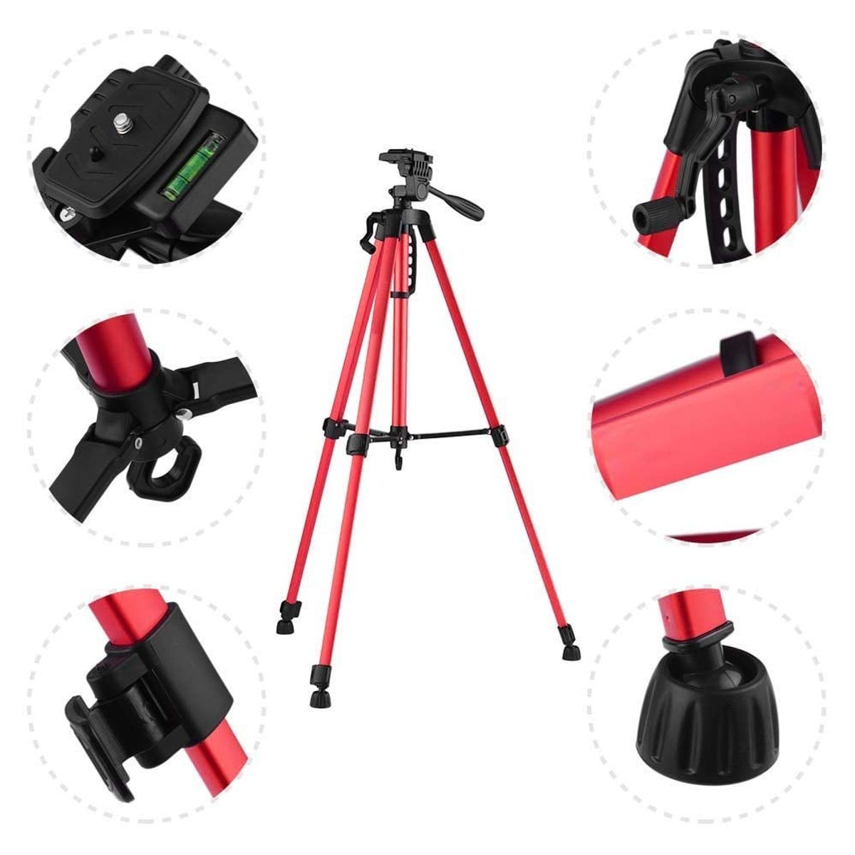 GENERICO - Tripode para Camara Celular 140 cm Profesional Rojo 360°