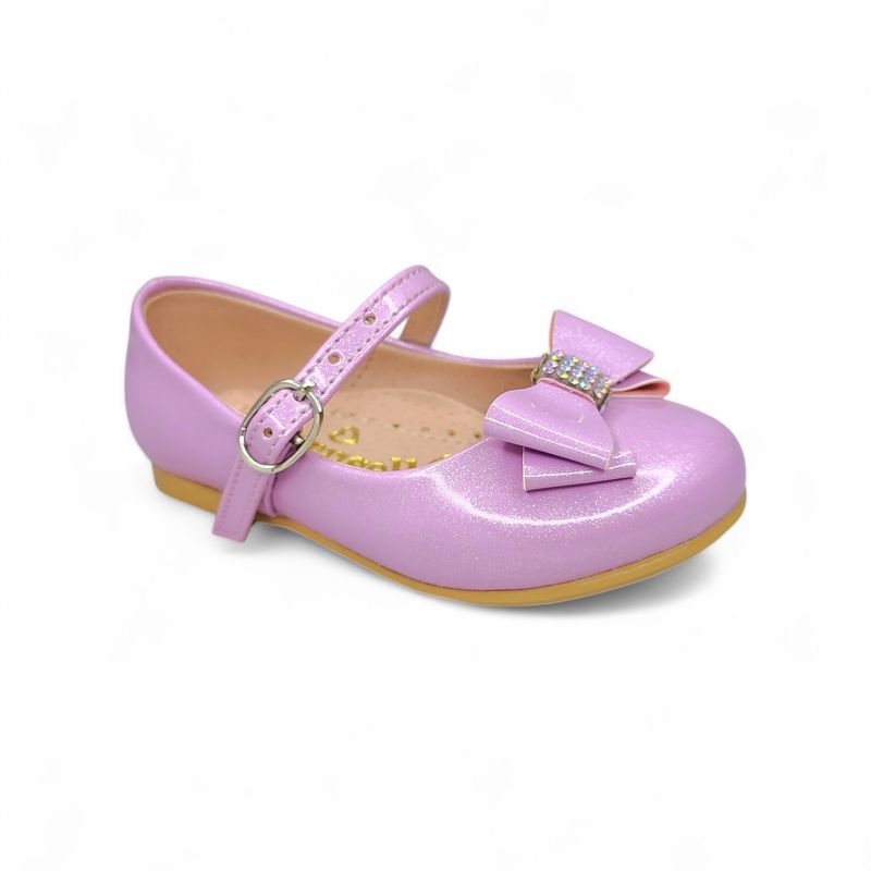 GENERICO - Ballerina con lazo Charol Lila Escarchado para bebé niña
