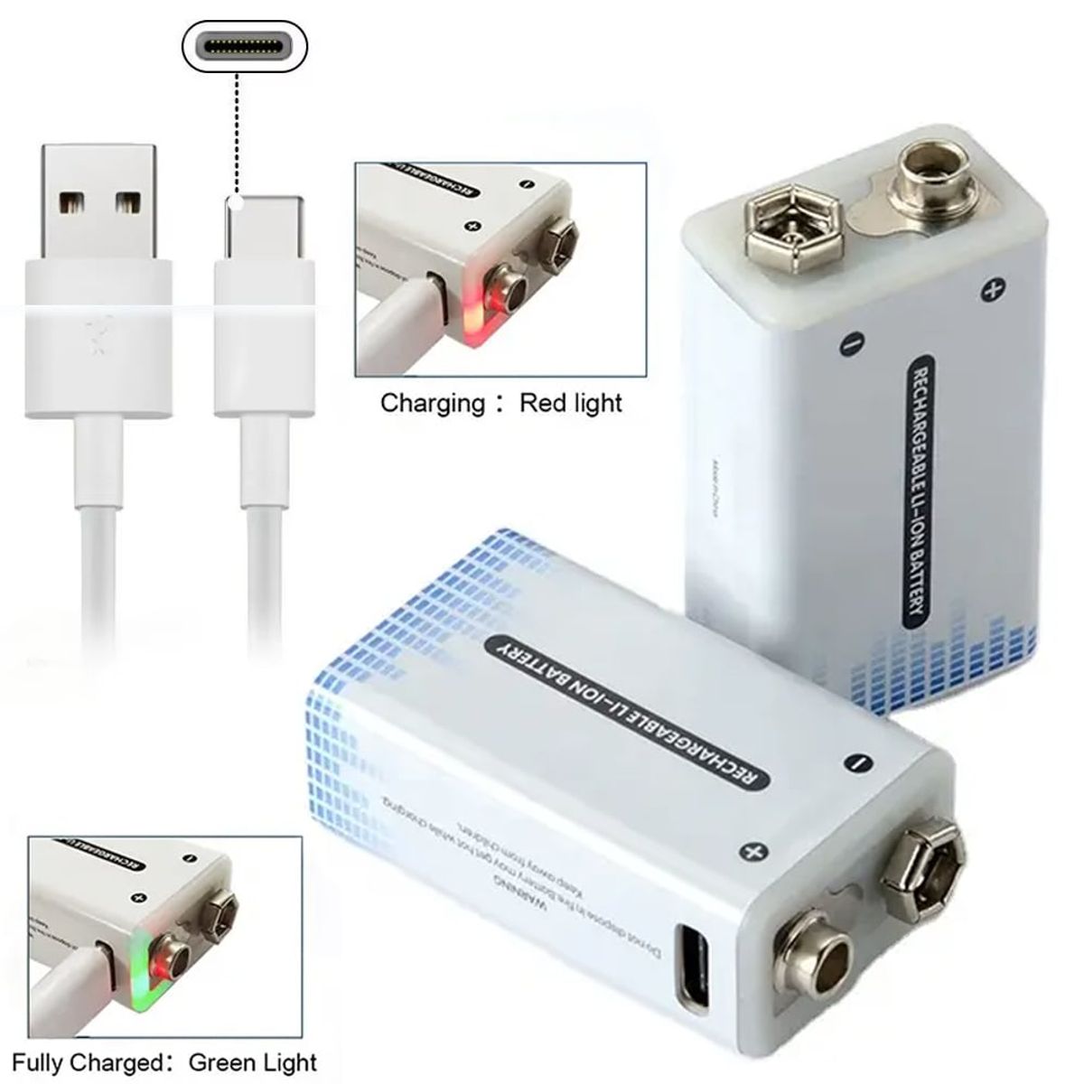 GENERICO - Bateria de Litio Pila 9V Recargable USB tipo C 1350mAh