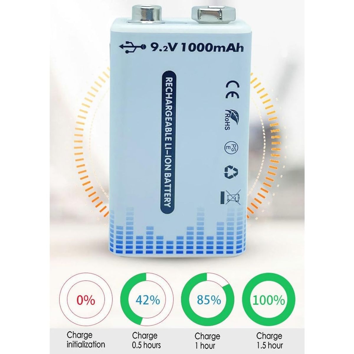 GENERICO - Bateria de Litio Pila 9V Recargable USB tipo C 1350mAh