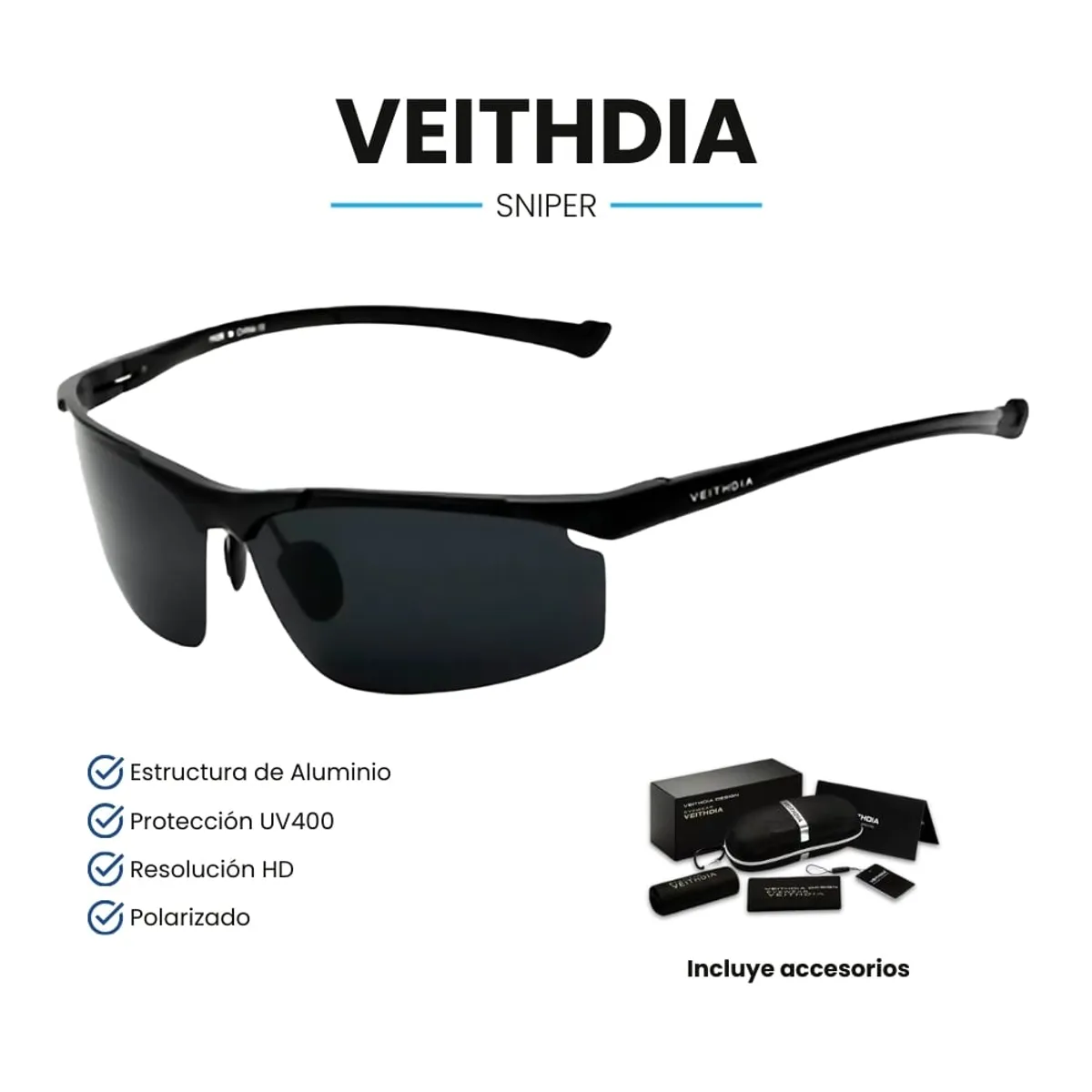 VEITHDIA - Lentes de Sol VEITHDIA Sniper - Polarizados - UV400 - Negro
